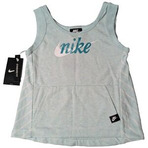 NIKE STANDARD FIT Girls Small Aqua Cotton Rayon Blend Kangaroo Pocket Tank NEW